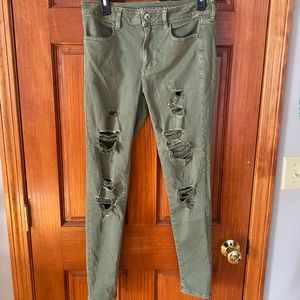 American eagle army green ripped jeans size 8